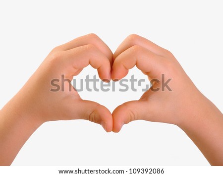 Children's hands in the shape of heart, isolated on white