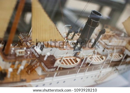 antique ship model inside the showcase