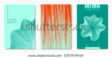 Abstract Backgrounds with Distorted Flow Lines and Text. Cover Design Templates Set with Wavy Stripes in Modern Style. Movement. Trendy Covers for Brochure, Magazine, Presentation, Music Poster, Book.