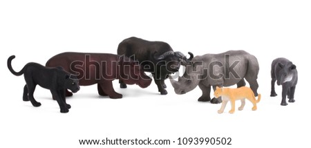 Group of wild African animals isolated on white background