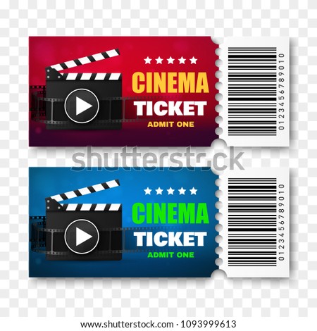 Two cinema tickets isolated. Vector illustration.