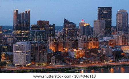 The Pittsburgh, Pennsylvania city center at twilight