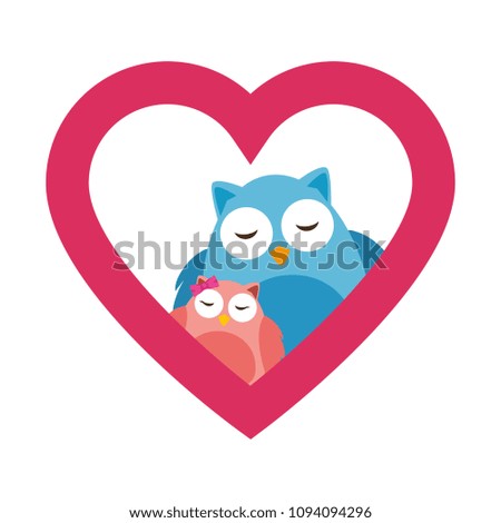 cute father and daughter owls in heart characters