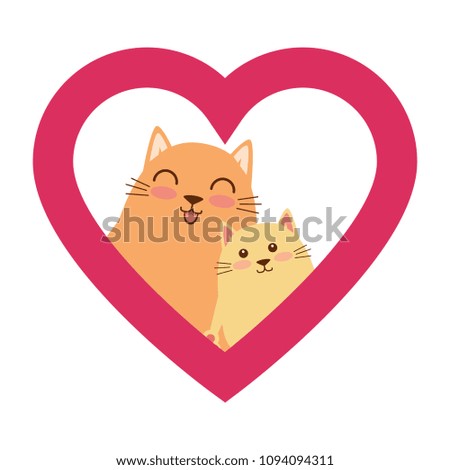 cute mother and daughter cats in heart characters