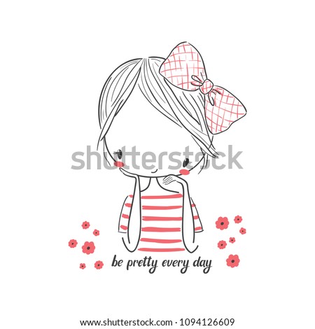 Cute girl with bow. Vector illustration for clothing. Use for print design, surface design, fashion kids wear