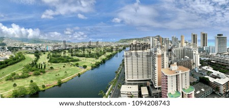 Waikiki Honolulu Hawaii Panoramic View of Mountains Canal and Downtown