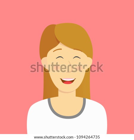 Happy Woman pleased humble satisfied long hair girl Concept Card Character illustration