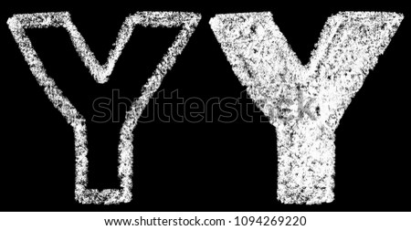 handwritten white chalk english letters Y isolated on black background, hand-drawn chalk lettering, stock illustration