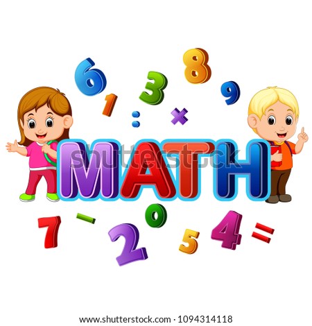 vector illustration of Font design for word math with student