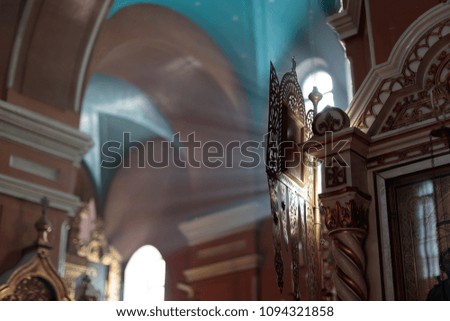 interior of the Orthodox Russian church lit by light from the window