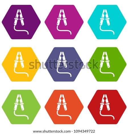 Jumper cable icons 9 set coloful isolated on white for web