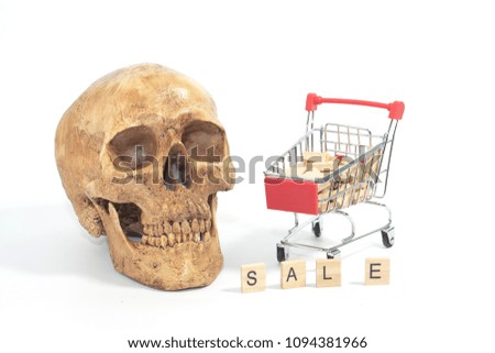 Sale Concept halloween. Skulls couple Cart Shopping.
