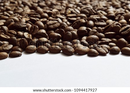 Grain coffee. Macro shooting. Free space for text