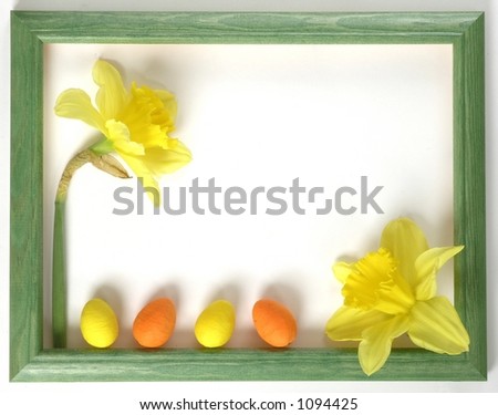 Green frame with daffodils and eggs