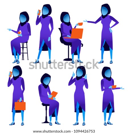 Woman Set Vector. Modern Gradient Colors. People Different Poses. Business Character. Beautiful Person. Isolated Flat Illustration