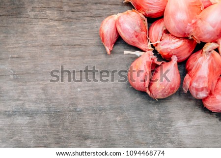 Red garlic. Fresh garlic on wood close up photo. Vitamin healthy food spice image. Spicy cooking ingredient picture. Top view photo of fresh garlic group background.