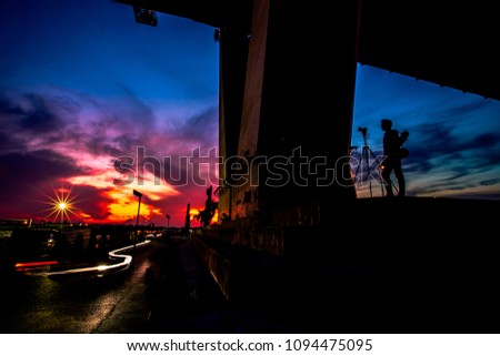 Bangkok City - Beautiful sunset view of Bhumibol Bridge,rama iii road ,Thailand