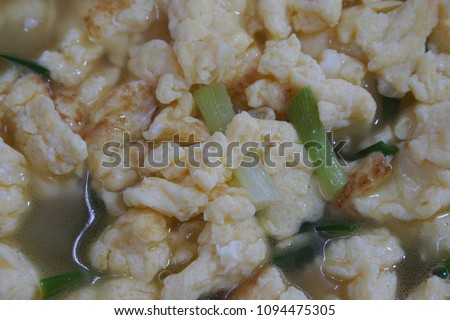 Close up Food Fried egg Omelet soup