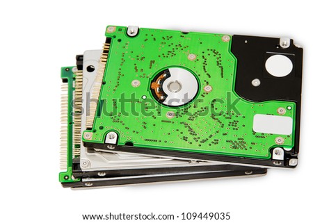 Close up of three harddisk in white background