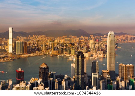 Sunset Sky tone over Hong Kong city business downtown at The Peak view point