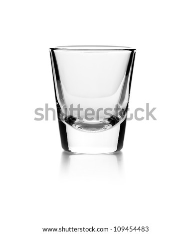 Empty glass on a reflective surface on white background Royalty-Free Stock Photo #109454483