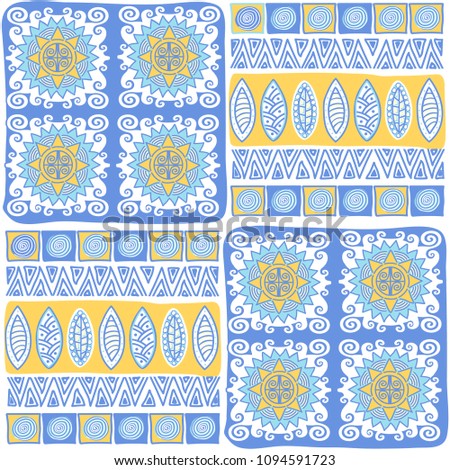 Vector ethnic pattern with with sun, leaves and spirals