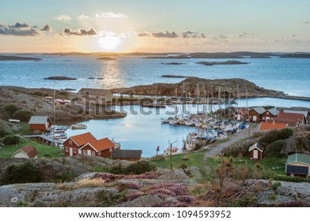 fishing harbour of swedish skerry Island of Ramsoe,western skerries,sweden Royalty-Free Stock Photo #1094593952