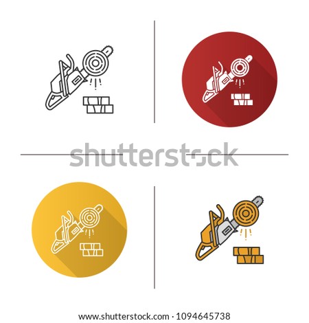 Chainsaw icon. Logging. Petrol-driven power chainsaw. Flat design, linear and color styles. Isolated vector illustrations