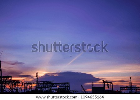 sunset with  shadow of factory, silhouette Thailand