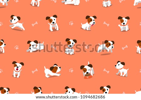 Vector cartoon character jack russell terrier dog seamless pattern for design.