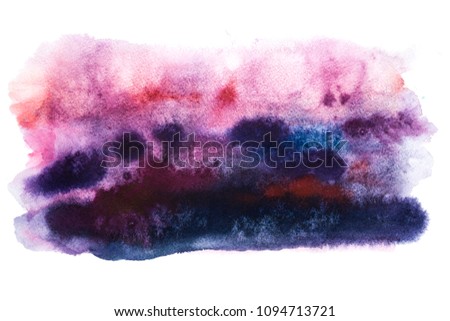 Abstract watercolor aquarelle hand drawn art paint splatter stain pink blue purple colors.