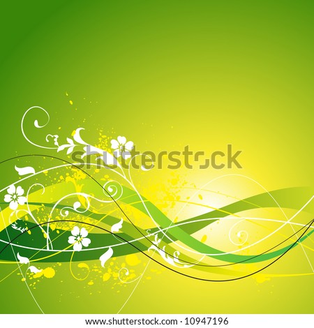 Swirly Grunge Floral Spring Background - Vector