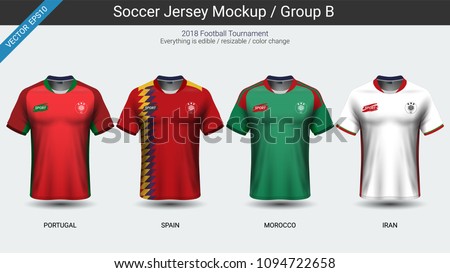 Football players uniform, National team soccer jersey 2018 group B, For your presentation the match results of world championship cup in Russian, Everything is edible, resizable and color change.