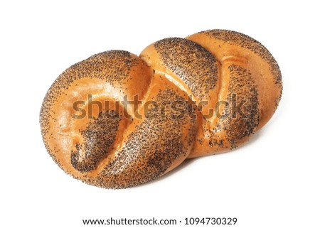 Wicker bun with poppy seeds isolated on white