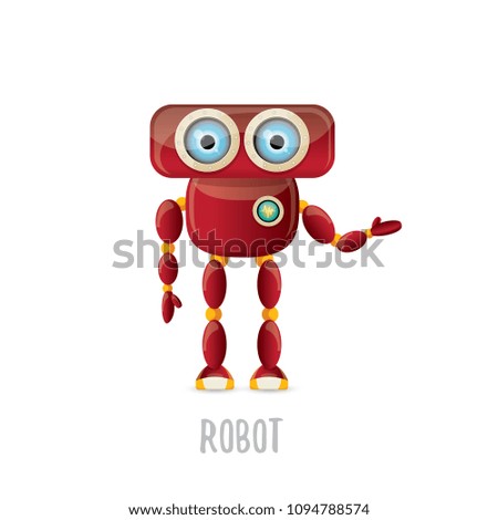 vector funny cartoon red friendly robot character isolated on white background. Kids 3d robot toy logo design template. chat bot icon