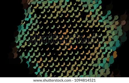 Abstract halftone background with a lot of flying butterflies. Raster clip art.