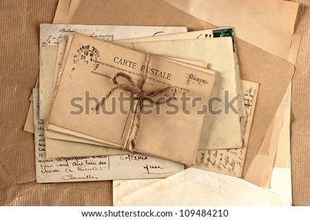 old letters and french post cards. vintage background Royalty-Free Stock Photo #109484210