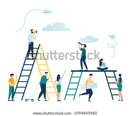 Vector flat illustration, workflow, ladder as the concept of achieving the goal, business development, construction site vector Royalty-Free Stock Photo #1094843960