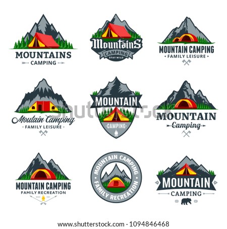 Set of vector mountain camping and outdoor recreation logo. Campground badges.