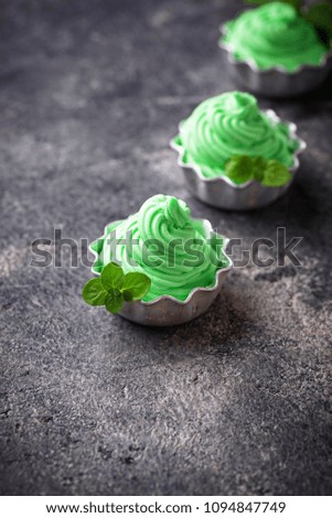 Mint ice cream in bowls. Selective focus