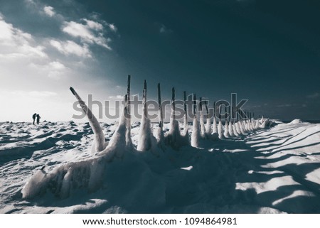 a frozen breakwater in the sea