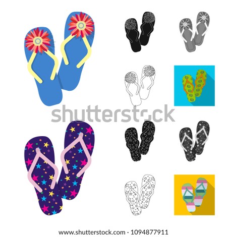 Flip-flops cartoon,black,flat,monochrome,outline icons in set collection for design. Beach shoes vector symbol stock web illustration.