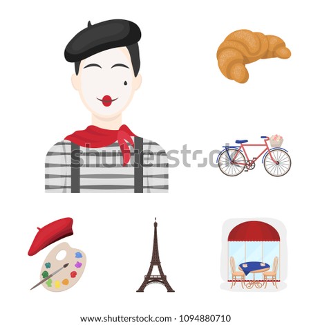 Country France cartoon icons in set collection for design. France and landmark vector symbol stock web illustration.