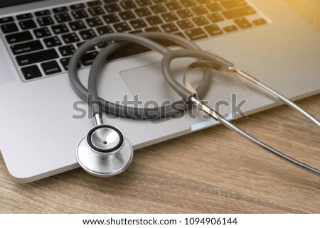 stethoscope on laptop Doctor working in hospital Healthcare and medical concept test
