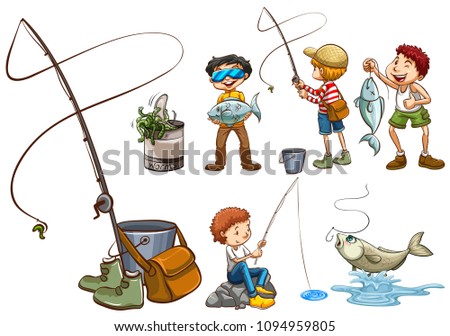 A Set of People Fishing illustration