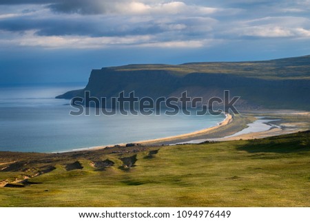 Picture beautiful view of Breidavik beach at westfjords in Iceland ,This quiet beach is located in north west Iceland region