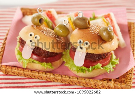 Cute bear shaped hamburger in basket