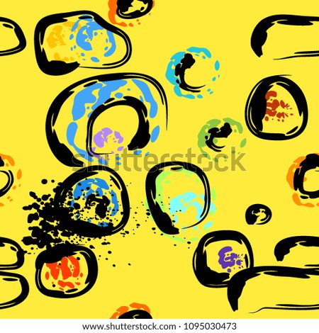 Stone wall. Seamless pattern. Endless repeating circle dabs, smear smudges and stains. Splash brush strokes daubs, watercolor blots and blotches. Abstract vector brush hand drawn seamless background.