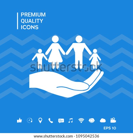 Hand holding a symbol of family. Family protect icon