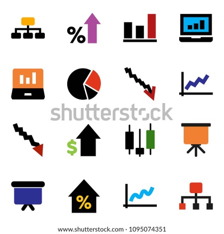 solid vector ixon set - presentation vector, graph, pie, japanese candle, laptop, crisis, percent growth, dollar, board, hierarchy
